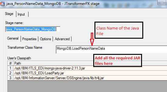 Java Transformation stage used to load Person Name Data information